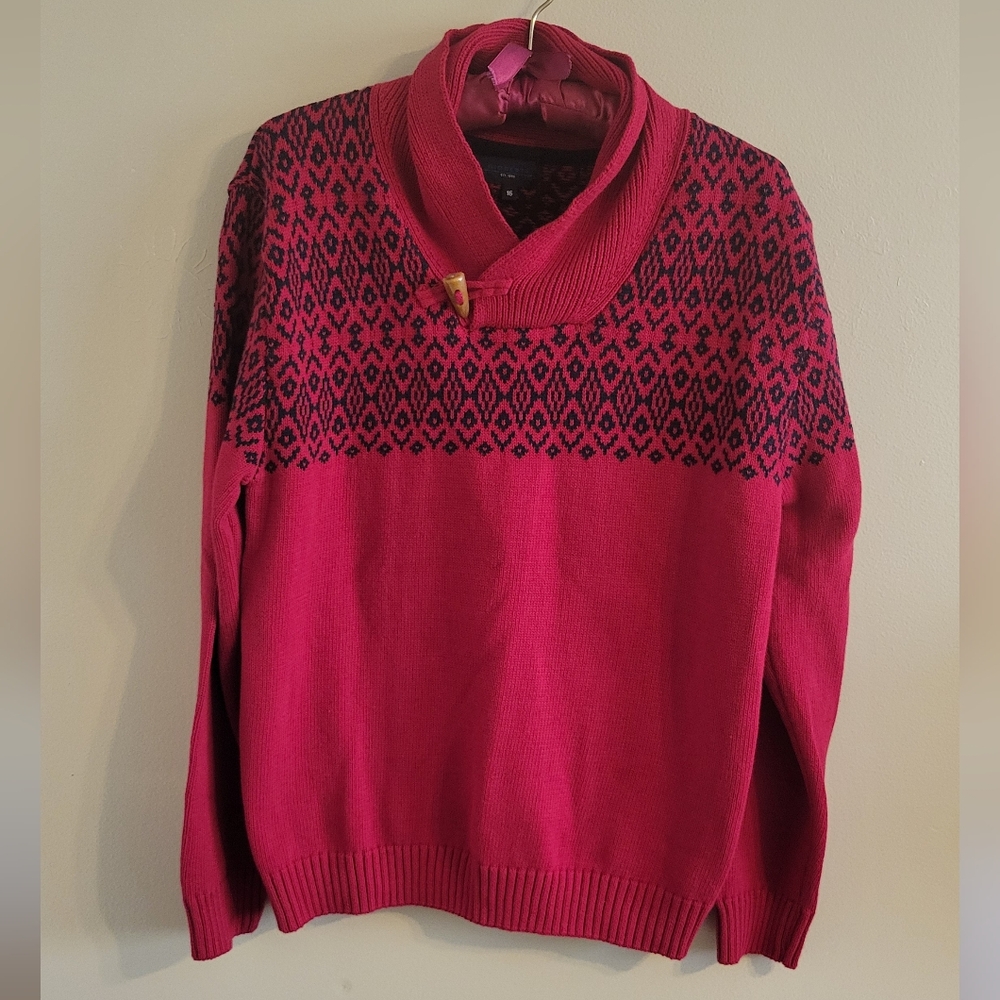 Gioberti | Cotton Red Knitted Heavy Chunky Sweater EUC Large Nordic Winter